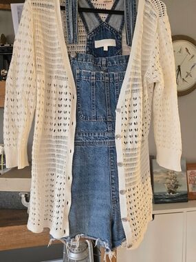 DKNY Cream Open-Knit Button-Front Cardigan